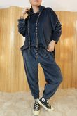 Binky Leopard Soft Stretch Velour Hoodie Lounge Suit Navy